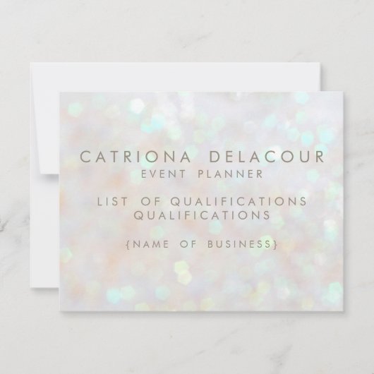 White Subtle Glitter Bokeh Business Employee Card (Front)