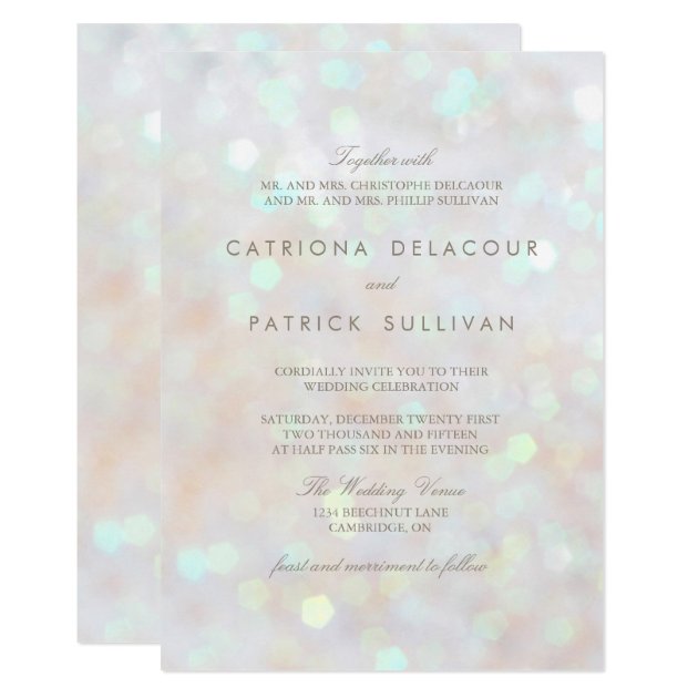White Subtle Glitter Bokeh Wedding Invitation