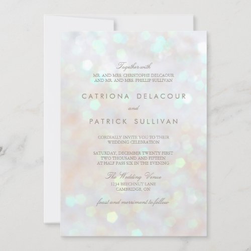 White Subtle Glitter Bokeh Wedding Invitation