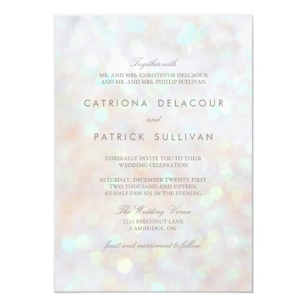 White Subtle Glitter Bokeh Wedding Invitation