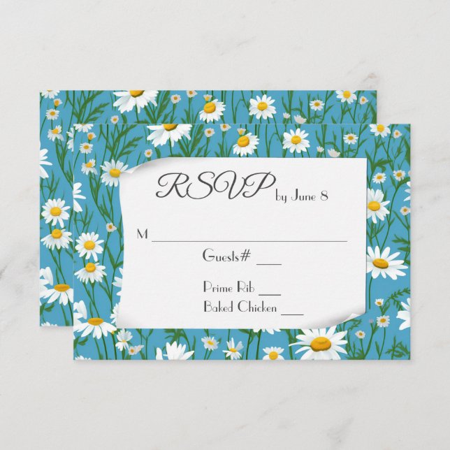 White Summer Daisies for Wedding RSVP (Front/Back)