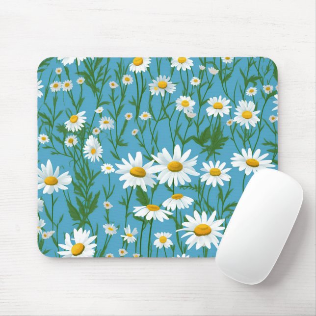 White Summer Daisies On Aqua Mouse Pad (With Mouse)