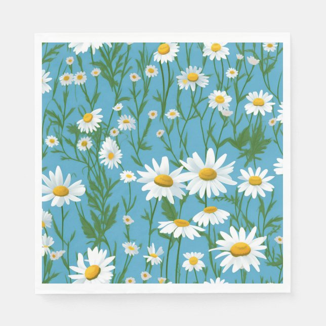 White Summer Daisies On Aqua Napkins (Front)