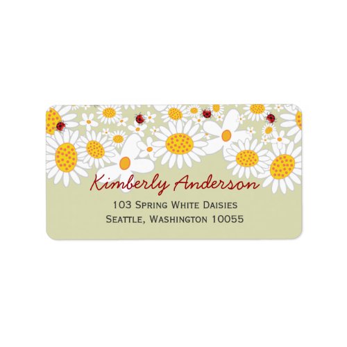 White Summer Daisies  Red Ladybugs Address Labels