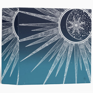 White Sun Moon Mandala Blue Gradient Design 3 Ring Binder