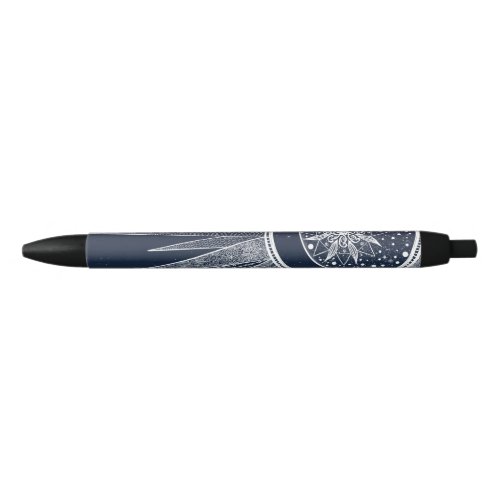 White Sun Moon Mandala Blue Gradient Design Black Ink Pen
