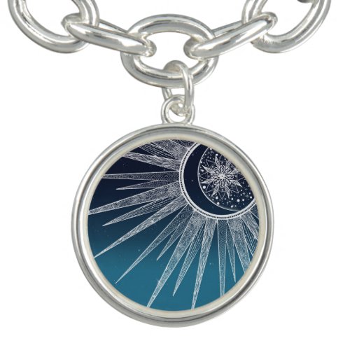 White Sun Moon Mandala Blue Gradient Design Bracelet