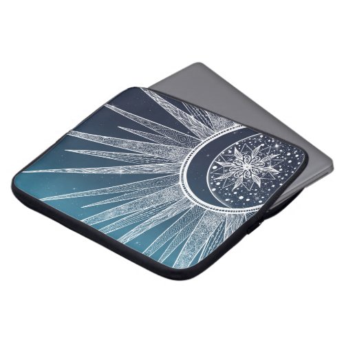 White Sun Moon Mandala Blue Gradient Design Laptop Sleeve