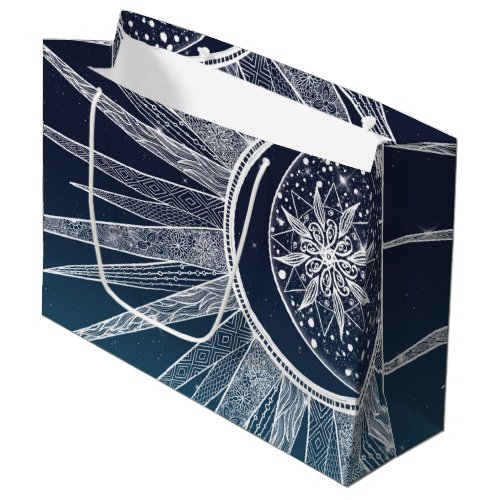 White Sun Moon Mandala Blue Gradient Design Large Gift Bag