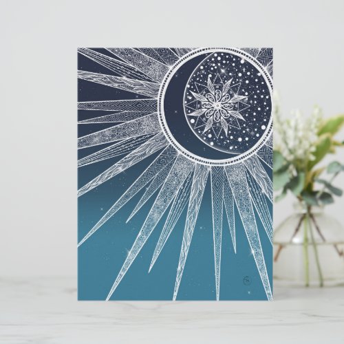 White Sun Moon Mandala Blue Gradient Design Letterhead
