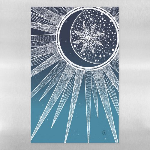 White Sun Moon Mandala Blue Gradient Design Magnetic Dry Erase Sheet