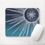 White Sun Moon Mandala Blue Gradient Design Mouse Pad