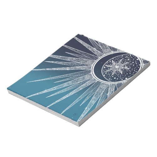 White Sun Moon Mandala Blue Gradient Design Notepad