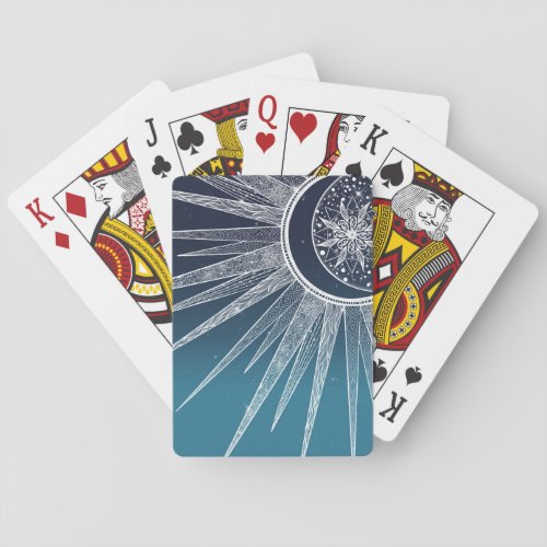 White Sun Moon Mandala Blue Gradient Design Poker Cards