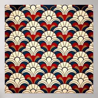 White sun rising above sea waves abstract pattern. poster