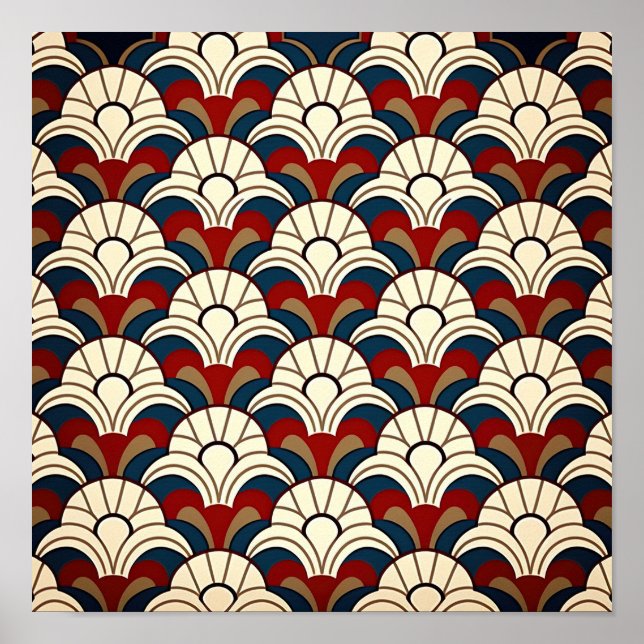 White sun rising above sea waves abstract pattern. poster (Front)