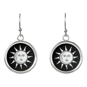 White Sun & Silver Moon on Black Earrings