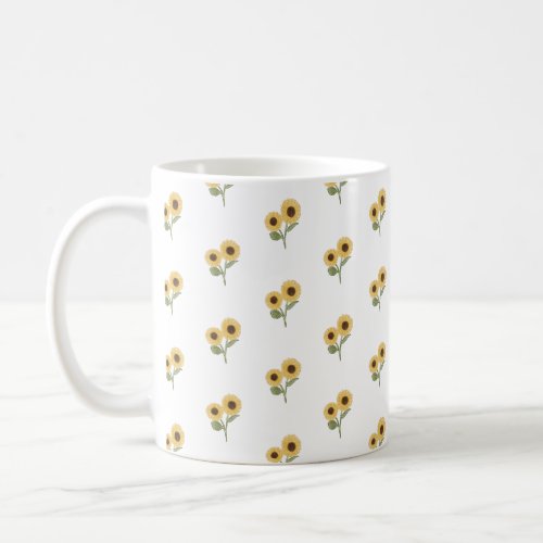 White Sunflower Floral Pattern Design Minimalist Coffee Mug