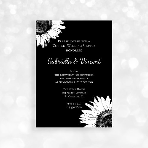 Black and White Sunflower Couples Wedding Shower Invite