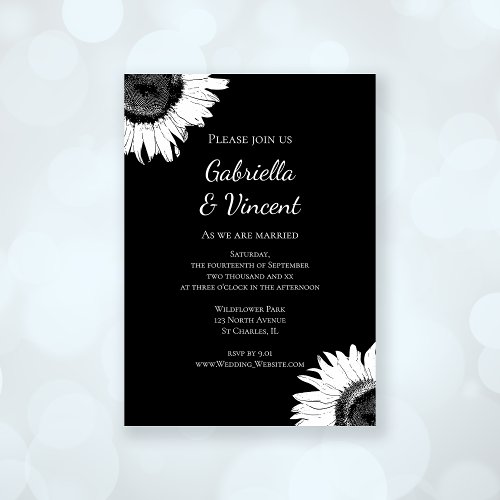 Black and White Sunflower Wedding Invitation