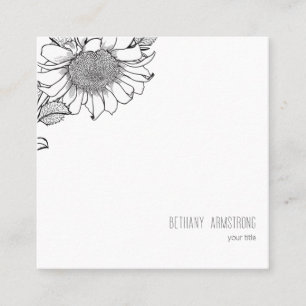 White Sunflower Simple Square Business Card