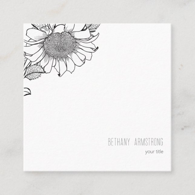 White Sunflower Simple Square  Business Card (Front)