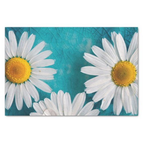 White Sunflowers on Turquoise Tissue Paper
