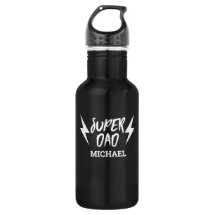White Super Dad Lightning Bolt Rock'n Roll Script Water Bottle