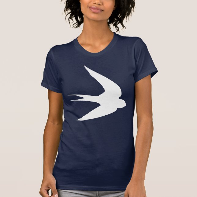 White Swallow Bird In Flight T-Shirt (Front)