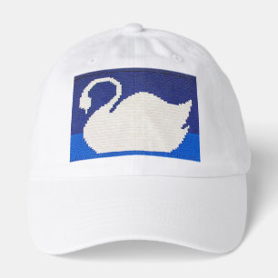 White Swan and Cool Blue Shades Crochet Print on Hat