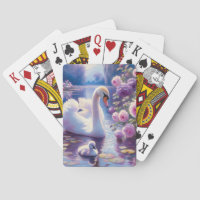 White Swan and Cygnet with Purple Roses