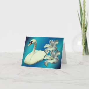 White Swan And Hibiscus Flower Note Card