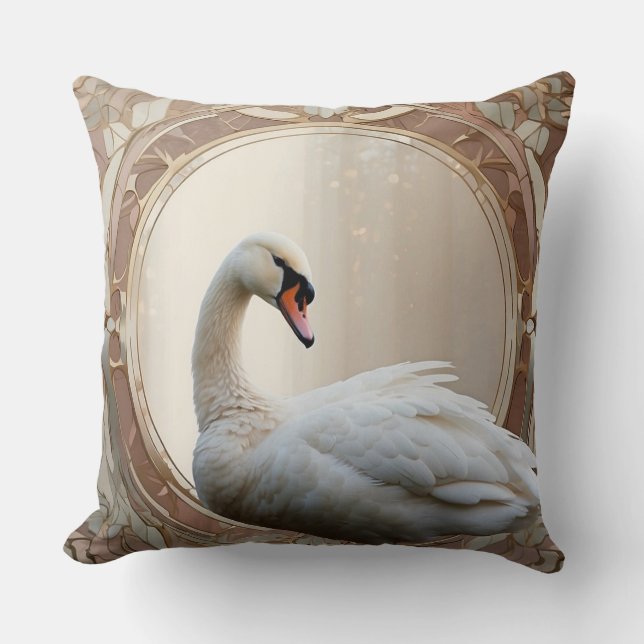 *~* White Swan Art Nouveau SC1 ethereal Throw Pillow (Front)