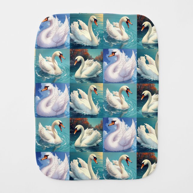 White Swan Baby Burp Cloth (Front)