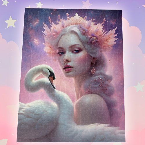 White Swan Ballerina Princess Fantasy Pink Purple Jigsaw Puzzle