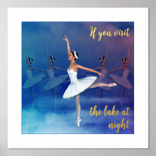 White Swan Ballerinas at Lake ballet custom text Foil Prints