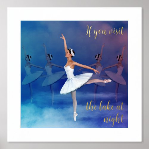 White Swan Ballerinas at Lake ballet custom text Foil Prints