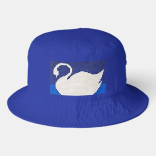 White Swan Cool Blue Shades Artisan Crochet Print Bucket Hat