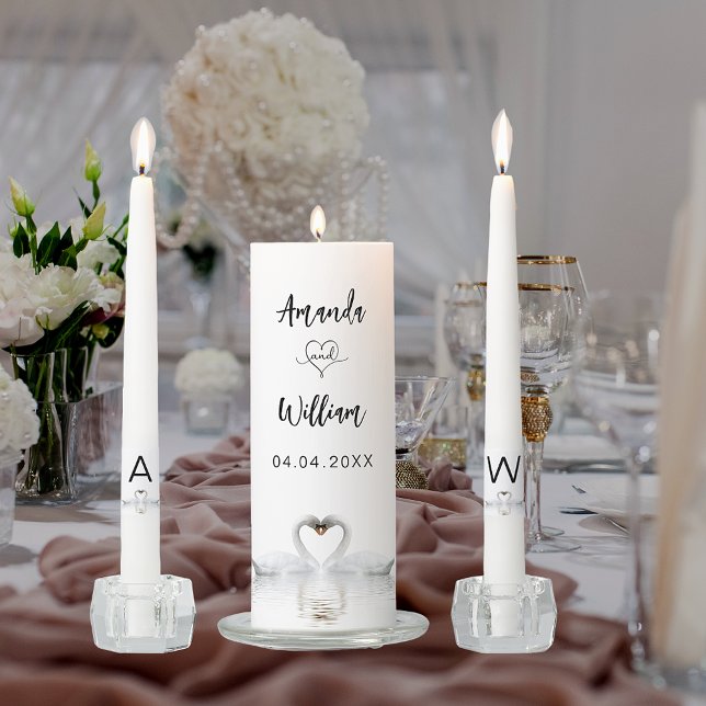 White swan couple love names wedding unity candle set (Creator Uploaded)