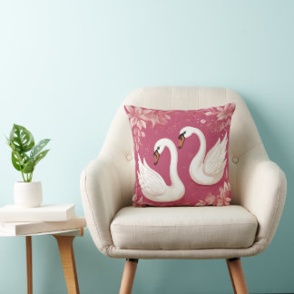 white swan couple throw pillow