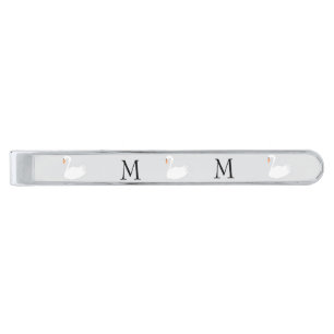 White Swan Design Monogrammed Silver Finish Tie Bar