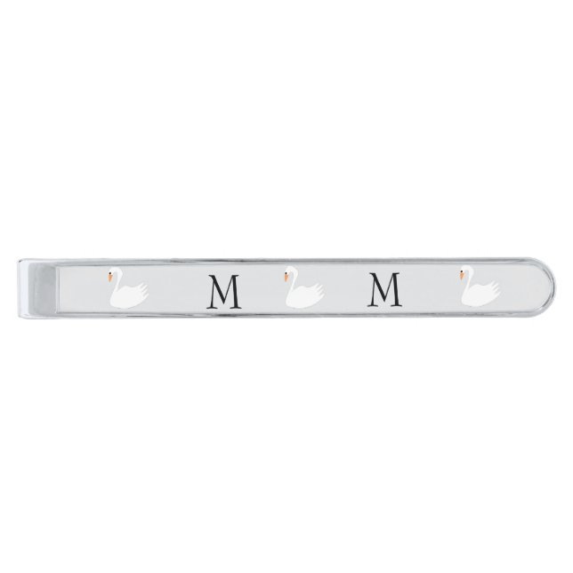 White Swan Design Monogrammed Silver Finish Tie Bar (Front)