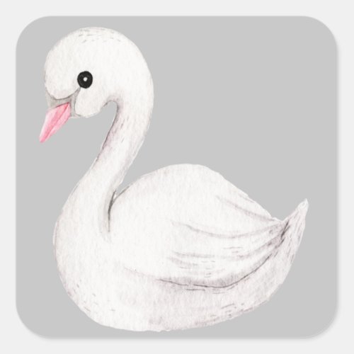 White Swan Elegant Grey Script Gender Neutral Square Sticker