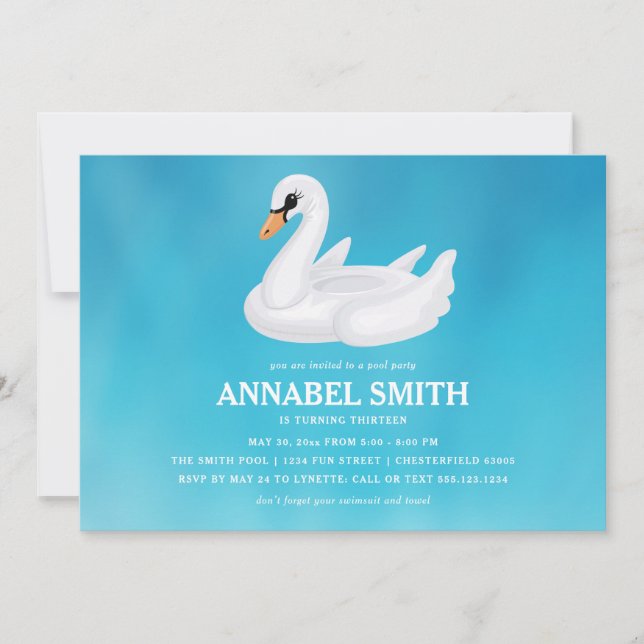 White Swan Float Birthday Pool Party Invitation (Front)