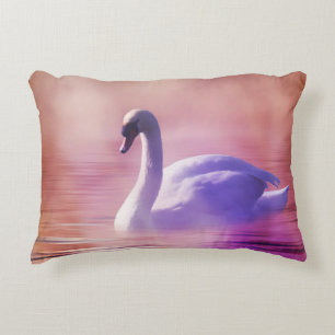 White Swan floating on a misty lake Accent Pillow