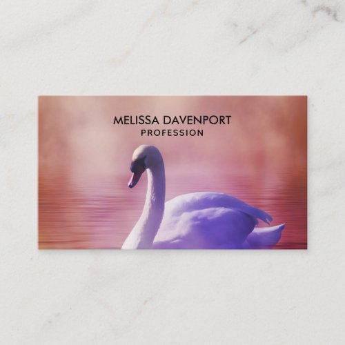 White Swan floating on a misty lake Business Card