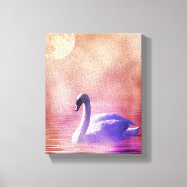 White Swan floating on a misty lake Canvas Print (Front)