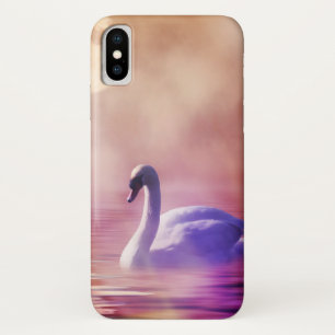 White Swan floating on a misty lake iPhone X Case