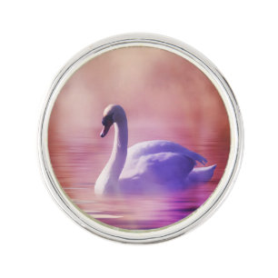 White Swan floating on a misty lake Pin