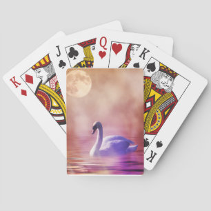 White Swan floating on a misty lake Poker Cards
